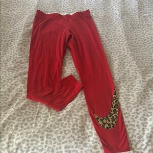 Nike Red Leggings with Leopard Print Swoosh